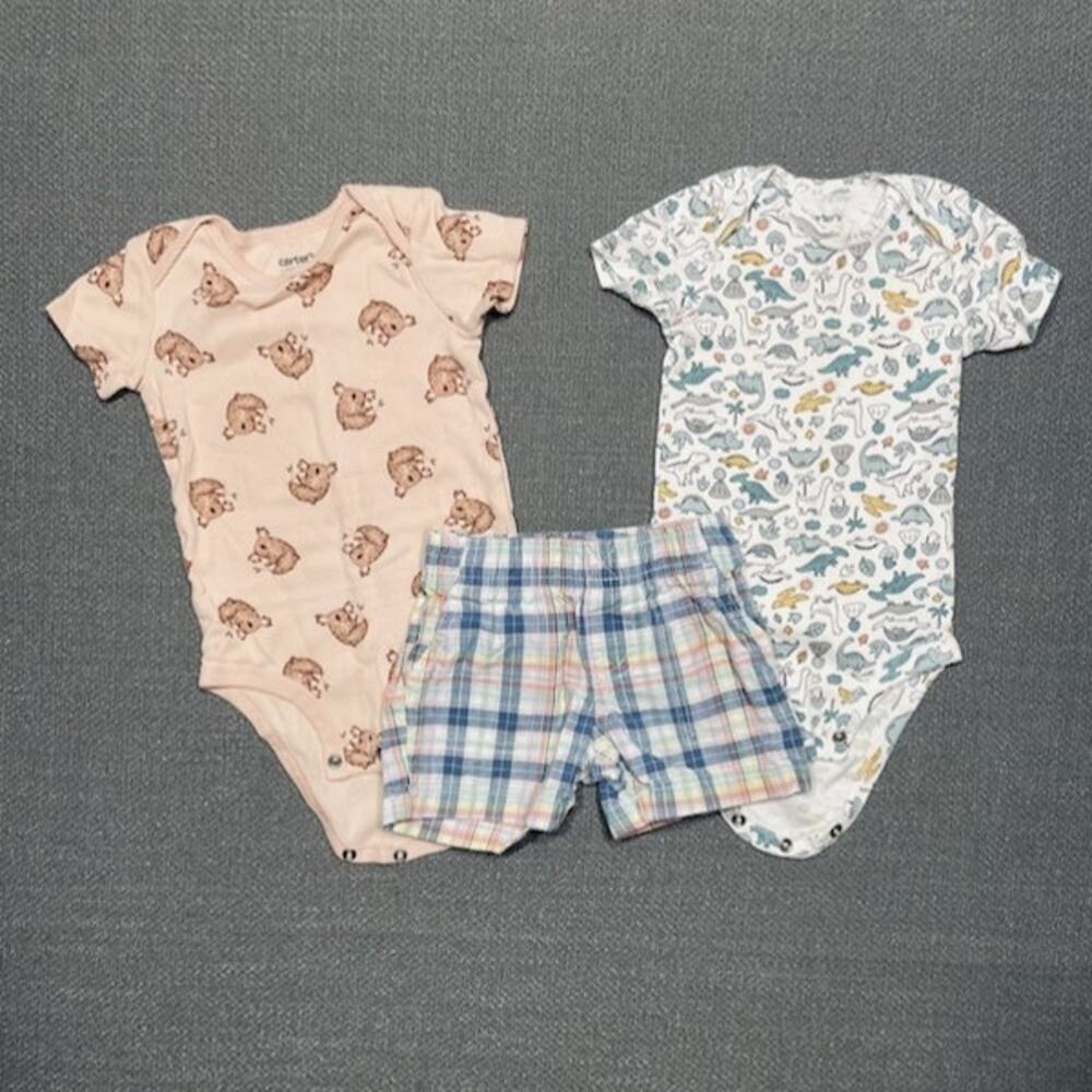 12 Month Baby Clothes Bodysuits Shorts Koalas Dinosaurs Peach Blue